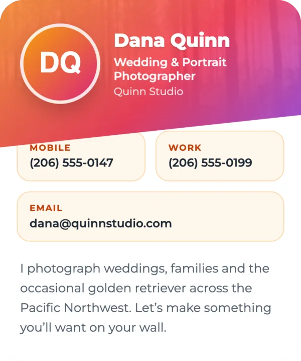 The Sunset Split design: a diagonal sunset header with contact details in tiles